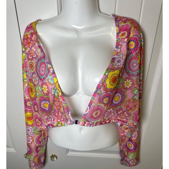 Tee 2 Sea Vintage Style Floral Mesh Long Sleeve Crop Top, XXL - Picture 2 of 9